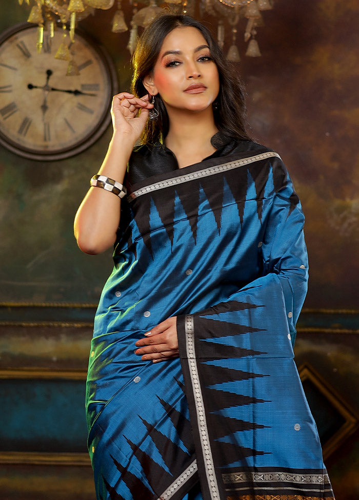 Blue Bomkai Pure Silk Saree With Blouse Piece - Indian Silk House Agencies