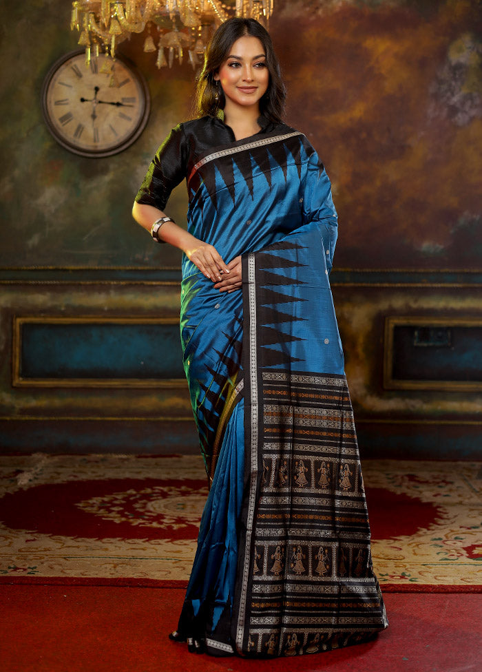 Blue Bomkai Pure Silk Saree With Blouse Piece - Indian Silk House Agencies