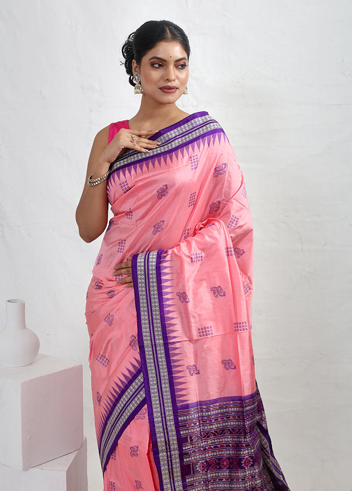 Pink Bomkai Pure Silk Saree With Blouse Piece - Indian Silk House Agencies