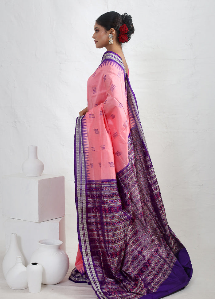 Pink Bomkai Pure Silk Saree With Blouse Piece - Indian Silk House Agencies