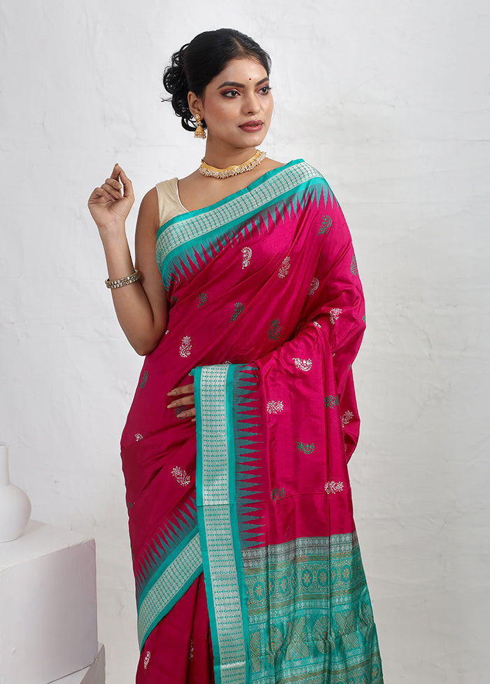 Pink Bomkai Pure Silk Saree With Blouse Piece - Indian Silk House Agencies