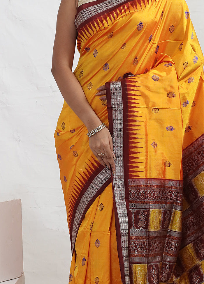 Yellow Bomkai Pure Silk Saree With Blouse Piece - Indian Silk House Agencies