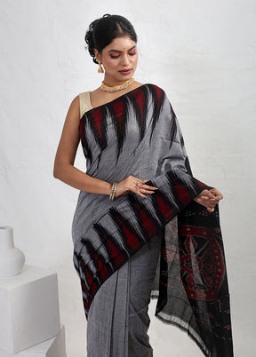 Grey Cotton Ikkat Saree Without Blouse Piece - Indian Silk House Agencies