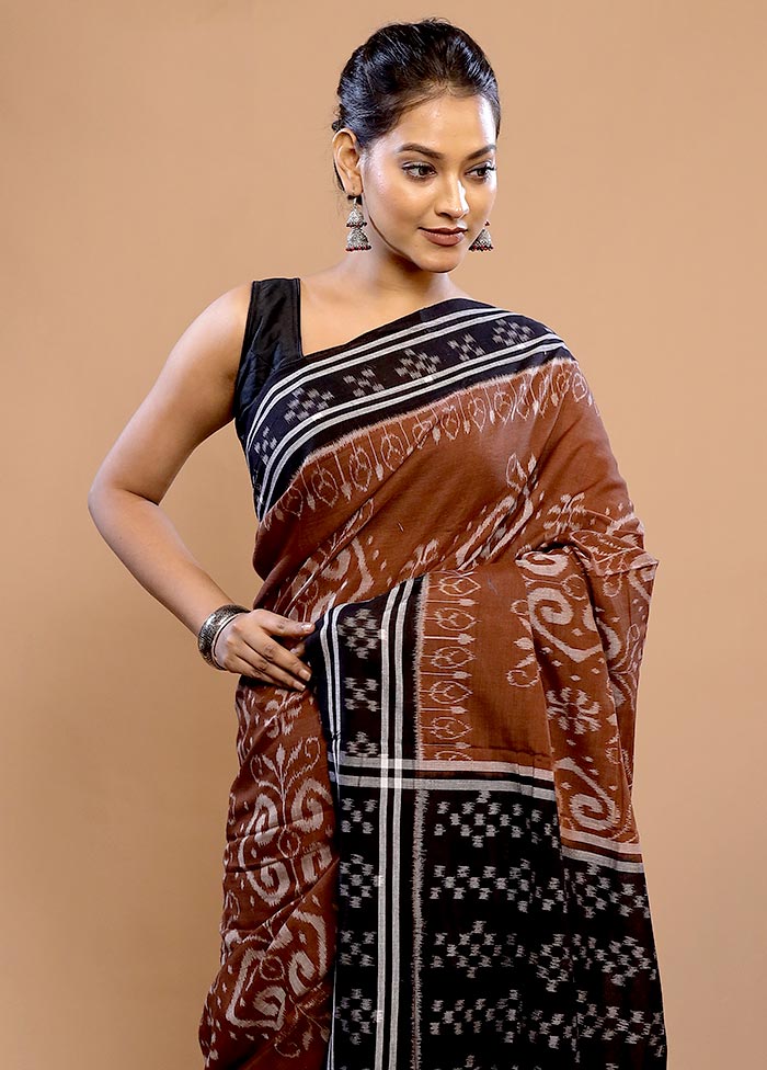 Brown Pure Ikkat Cotton Saree Without Blouse Piece - Indian Silk House Agencies