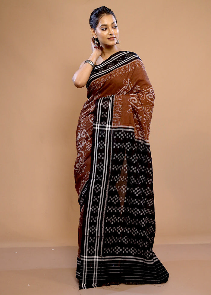 Brown Pure Ikkat Cotton Saree Without Blouse Piece - Indian Silk House Agencies