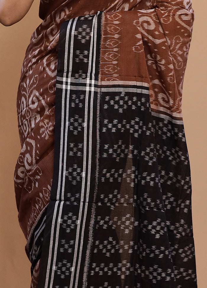 Brown Pure Ikkat Cotton Saree Without Blouse Piece - Indian Silk House Agencies