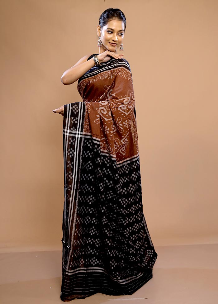 Brown Pure Ikkat Cotton Saree Without Blouse Piece - Indian Silk House Agencies