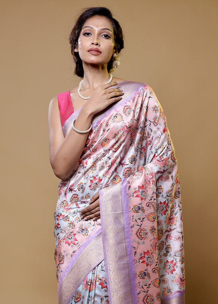 Grey Dupion Silk Saree With Blouse Piece