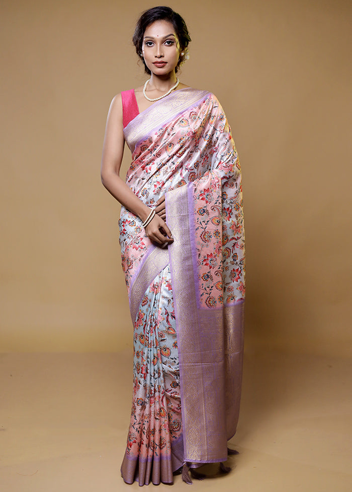 Grey Dupion Silk Saree With Blouse Piece