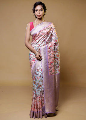 Grey Dupion Silk Saree With Blouse Piece