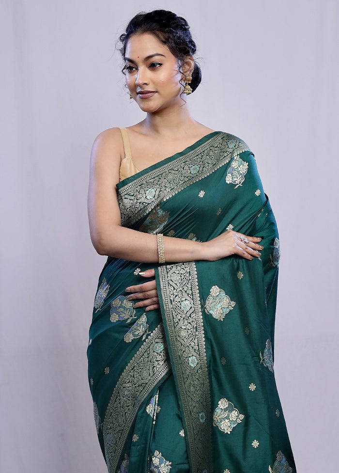 Green Dupion Silk Saree With Blouse Piece - Indian Silk House Agencies