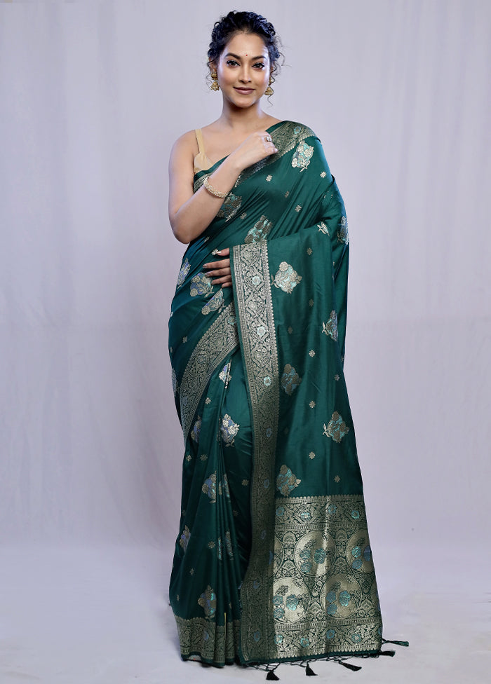 Green Dupion Silk Saree With Blouse Piece - Indian Silk House Agencies