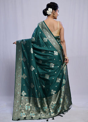 Green Dupion Silk Saree With Blouse Piece - Indian Silk House Agencies