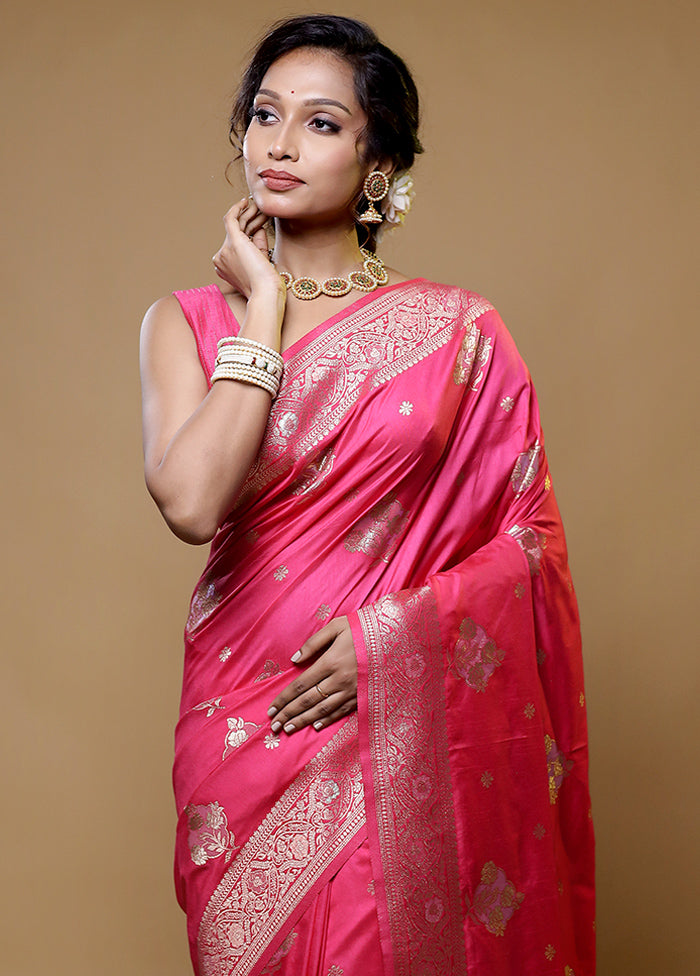 Pink Dupion Silk Saree With Blouse Piece