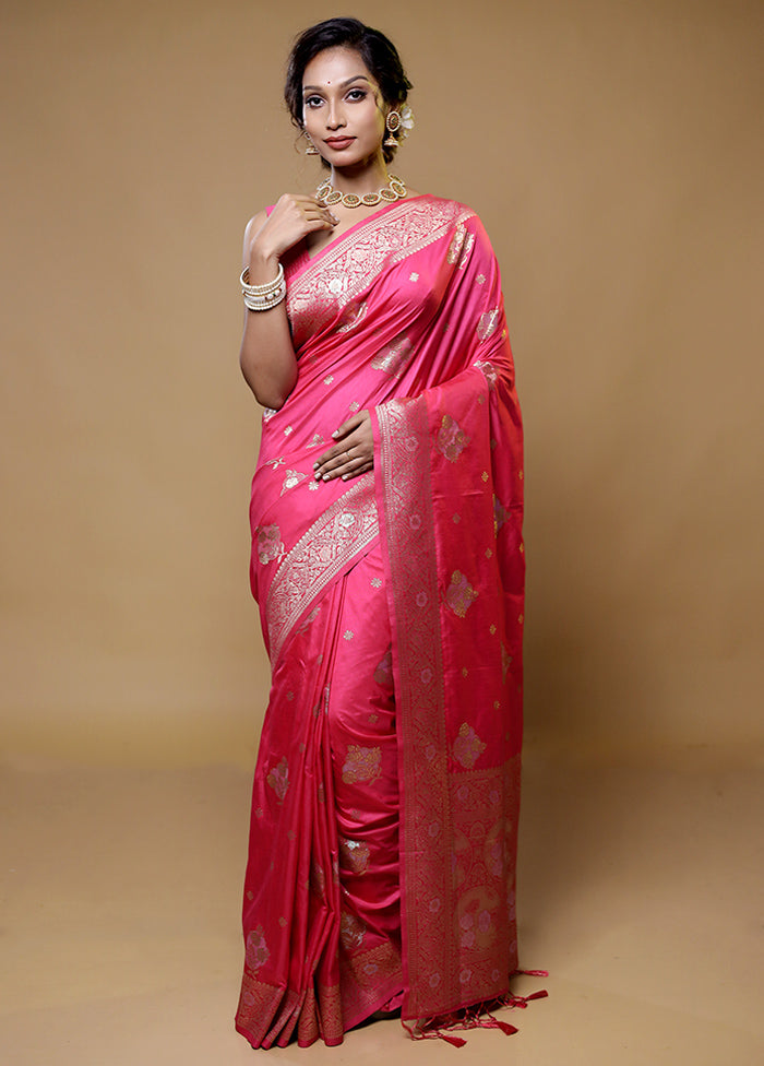 Pink Dupion Silk Saree With Blouse Piece