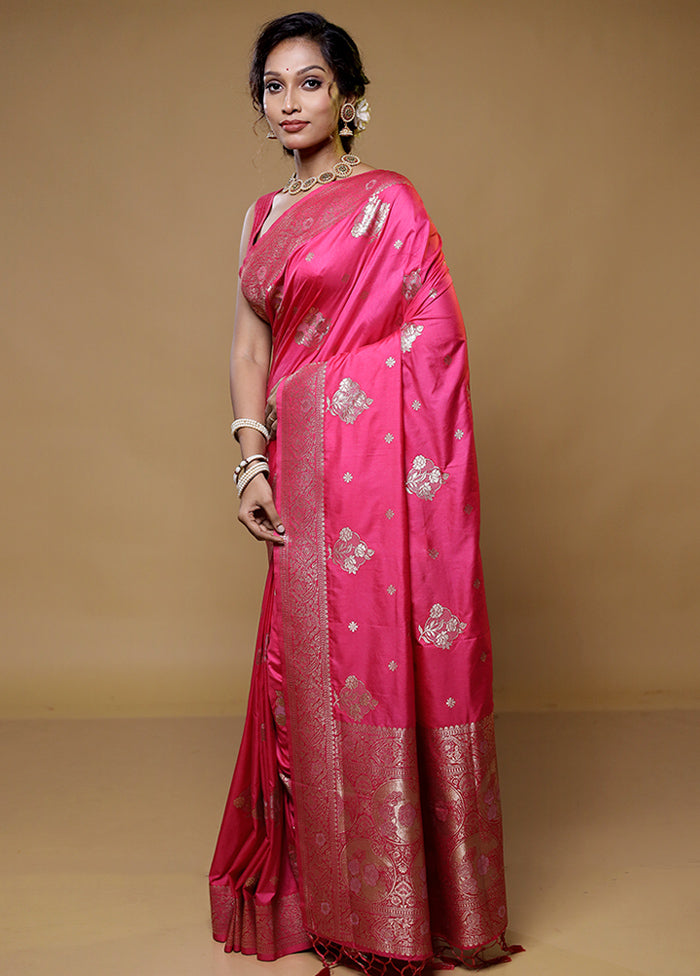 Pink Dupion Silk Saree With Blouse Piece