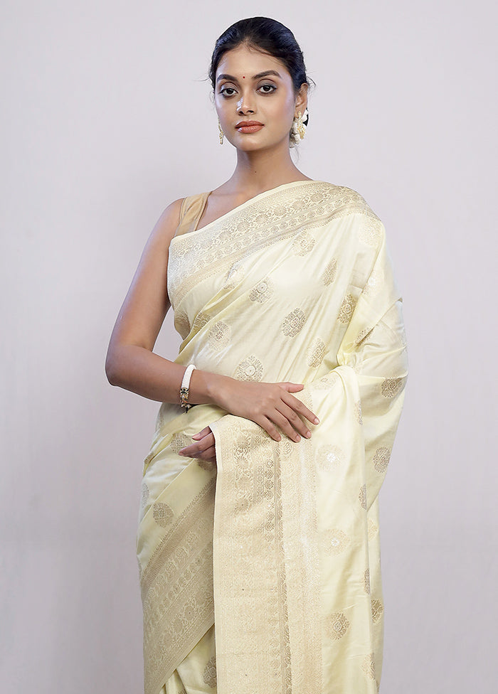 Cream Dupion Silk Saree With Blouse Piece - Indian Silk House Agencies