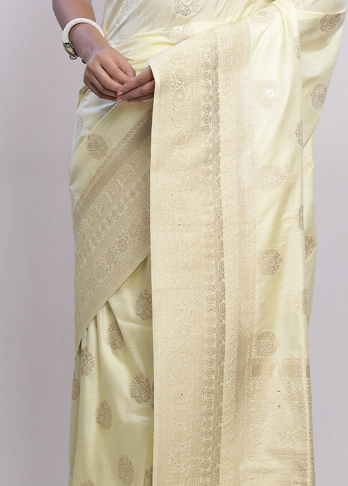 Cream Dupion Silk Saree With Blouse Piece - Indian Silk House Agencies