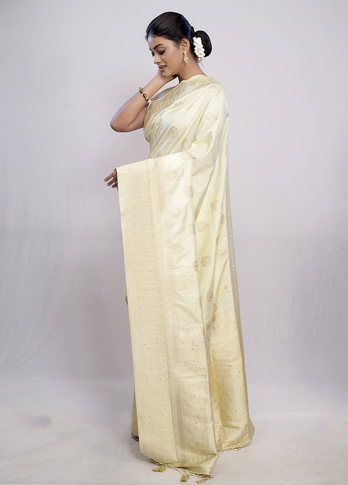 Cream Dupion Silk Saree With Blouse Piece - Indian Silk House Agencies