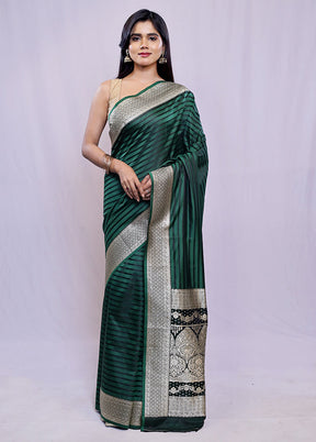 Green Dupion Silk Saree With Blouse Piece - Indian Silk House Agencies