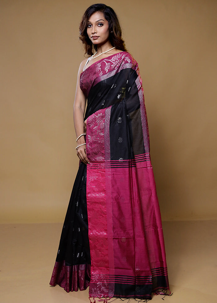 Black Matka Silk Saree With Blouse Piece