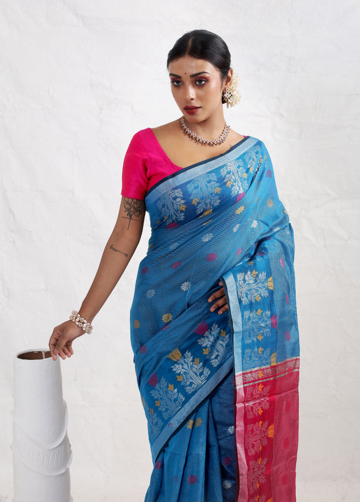 Blue Matka Silk Saree With Blouse Piece - Indian Silk House Agencies