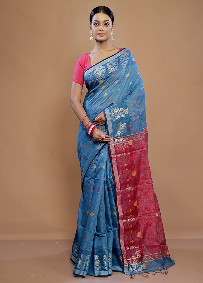 Blue Matka Silk Saree With Blouse Piece - Indian Silk House Agencies