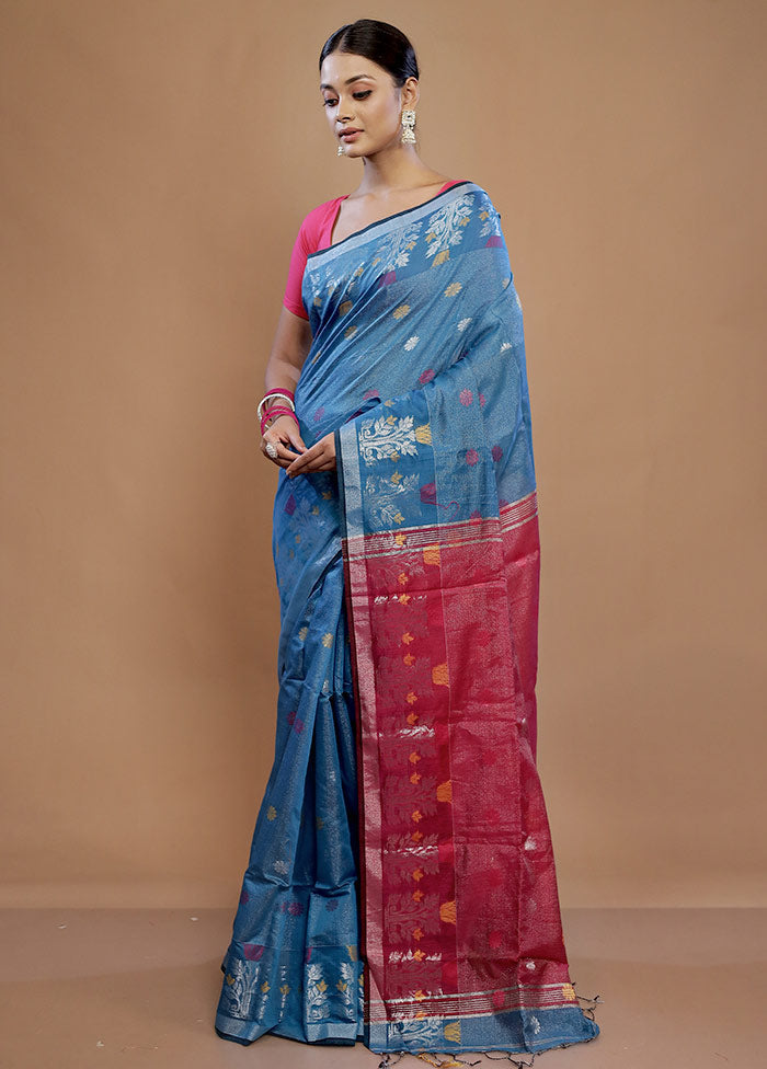 Blue Matka Silk Saree With Blouse Piece - Indian Silk House Agencies