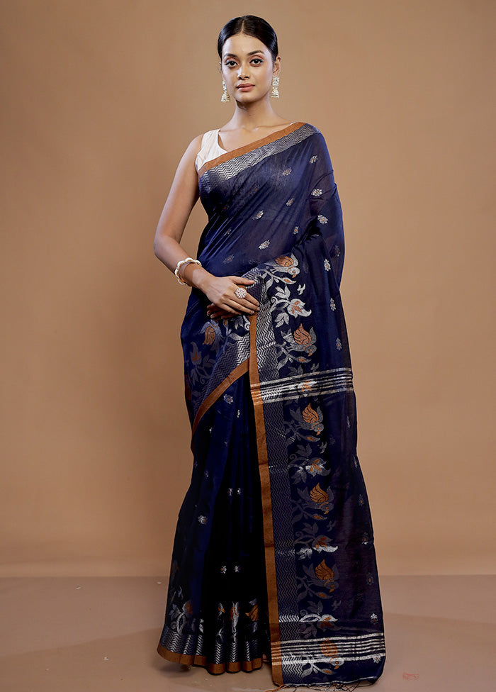 Blue Matka Silk Saree With Blouse Piece - Indian Silk House Agencies