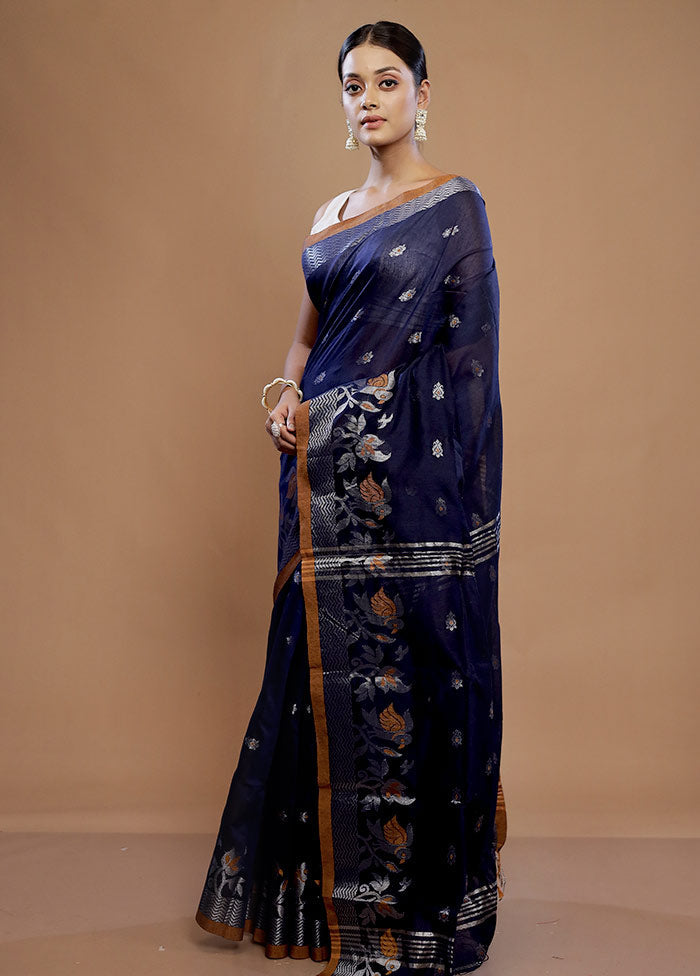 Blue Matka Silk Saree With Blouse Piece - Indian Silk House Agencies