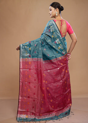 Blue Matka Silk Saree With Blouse Piece - Indian Silk House Agencies