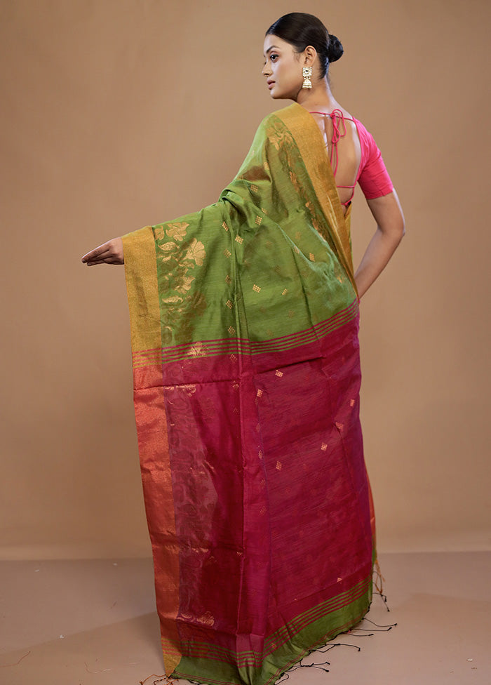 Green Matka Silk Saree With Blouse Piece - Indian Silk House Agencies