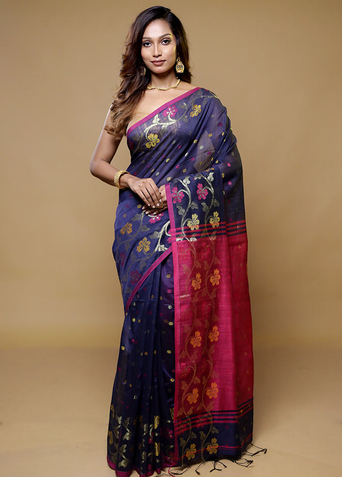 Blue Matka Silk Saree With Blouse Piece