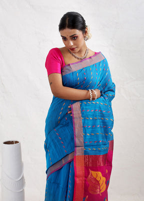 Blue Matka Silk Saree With Blouse Piece - Indian Silk House Agencies