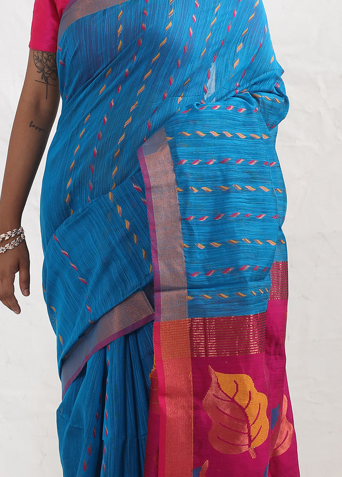 Blue Matka Silk Saree With Blouse Piece - Indian Silk House Agencies