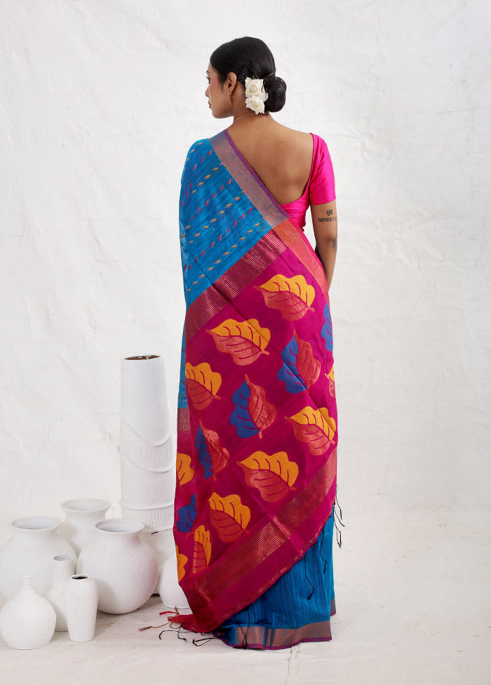 Blue Matka Silk Saree With Blouse Piece - Indian Silk House Agencies