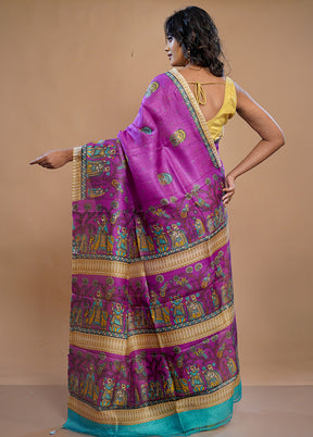 Purple Printed Pure Silk Saree With Blouse Piece - Indian Silk House Agencies