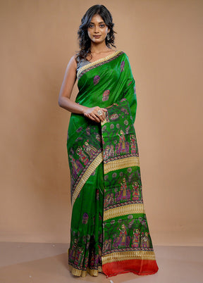 Green Printed Pure Silk Saree With Blouse Piece - Indian Silk House Agencies