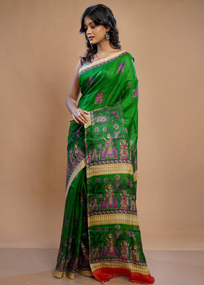 Green Printed Pure Silk Saree With Blouse Piece - Indian Silk House Agencies