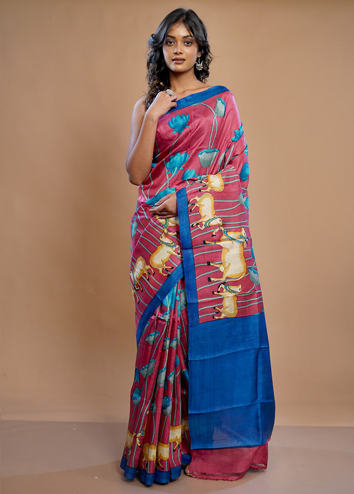 Pink Printed Pure Silk Saree With Blouse Piece - Indian Silk House Agencies