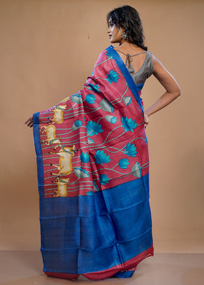 Pink Printed Pure Silk Saree With Blouse Piece - Indian Silk House Agencies