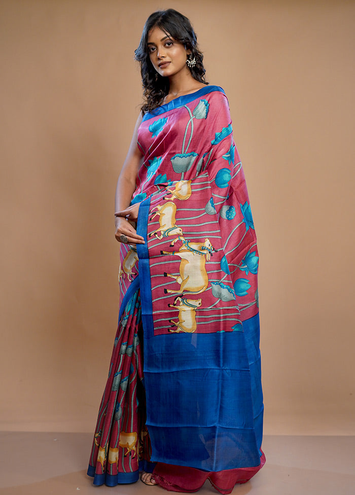 Pink Printed Pure Silk Saree With Blouse Piece - Indian Silk House Agencies