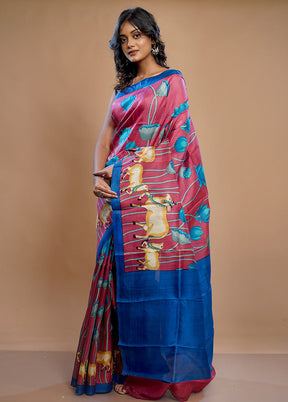 Pink Printed Pure Silk Saree With Blouse Piece - Indian Silk House Agencies