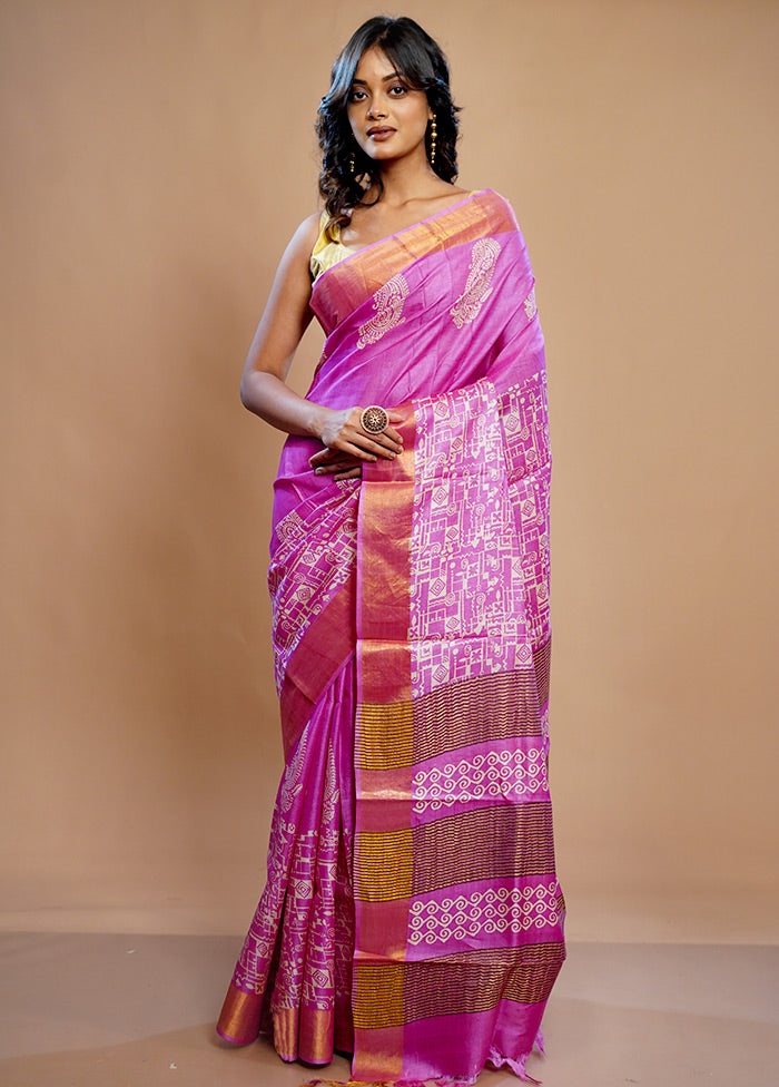 Pink Tussar Silk Saree With Blouse Piece - Indian Silk House Agencies