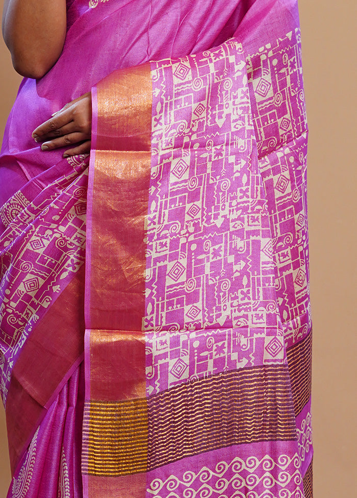 Pink Tussar Silk Saree With Blouse Piece - Indian Silk House Agencies