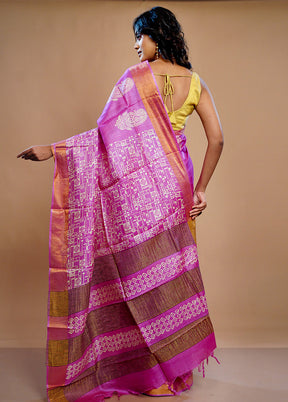 Pink Tussar Silk Saree With Blouse Piece - Indian Silk House Agencies