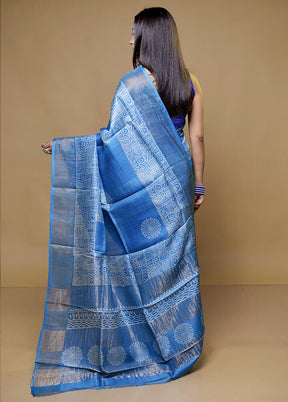 Blue Tussar Silk Saree With Blouse Piece