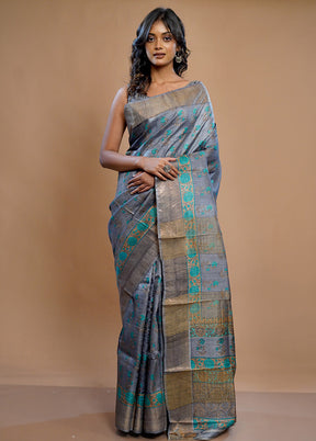 Grey Tussar Silk Saree With Blouse Piece - Indian Silk House Agencies