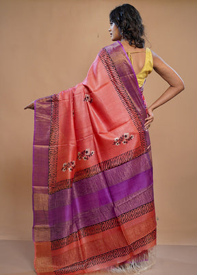 Pink Tussar Silk Saree With Blouse Piece - Indian Silk House Agencies