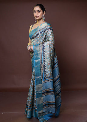 Grey Tussar Silk Saree With Blouse Piece